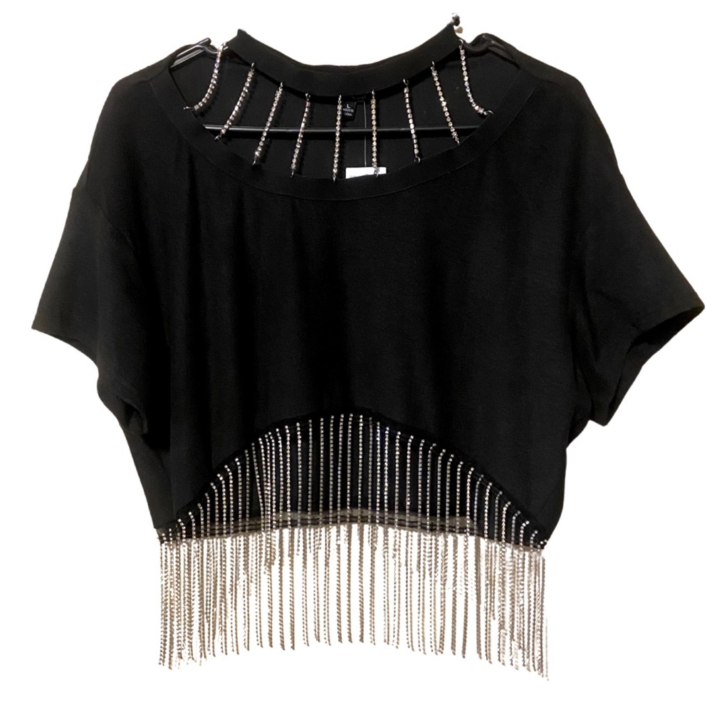 🌟2 FOR $25🌟 Julia by Love J Black Crop Rhinestone Tee Women’s Size Large.